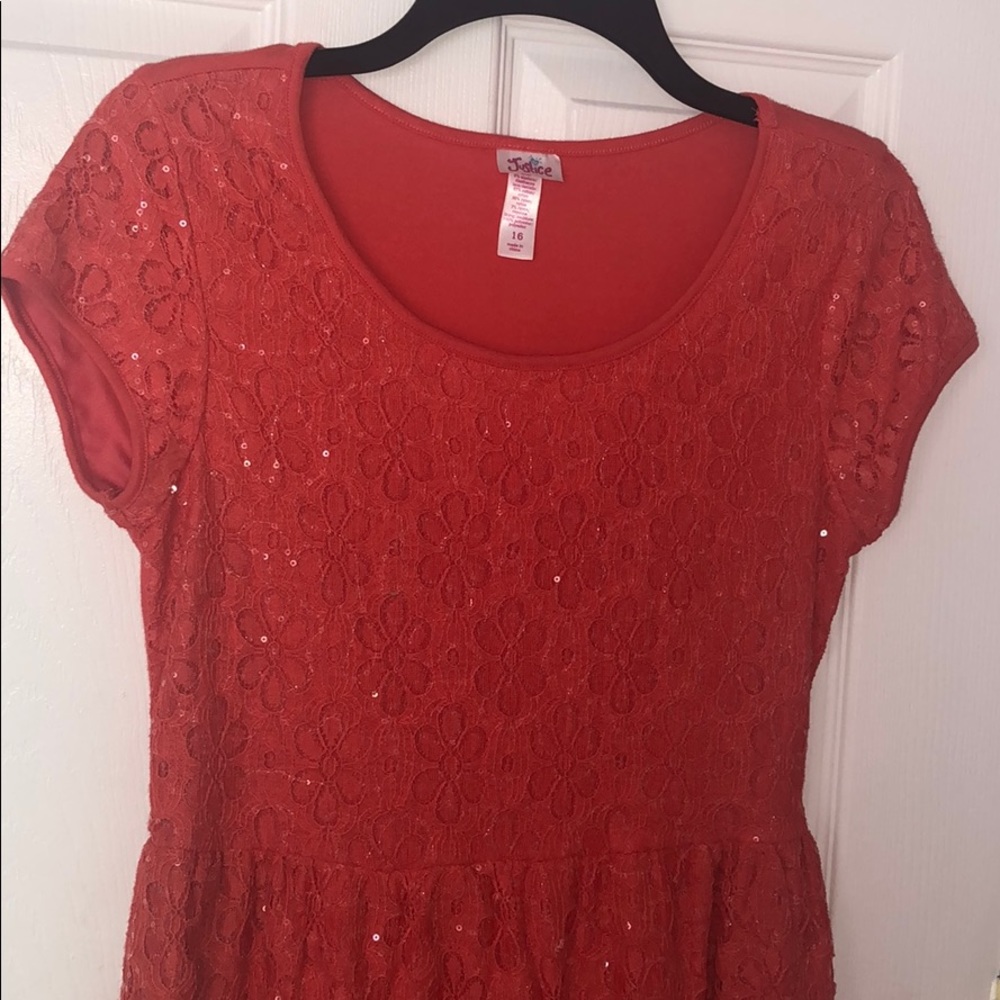 Justice Salmon Sequin Flower Dress